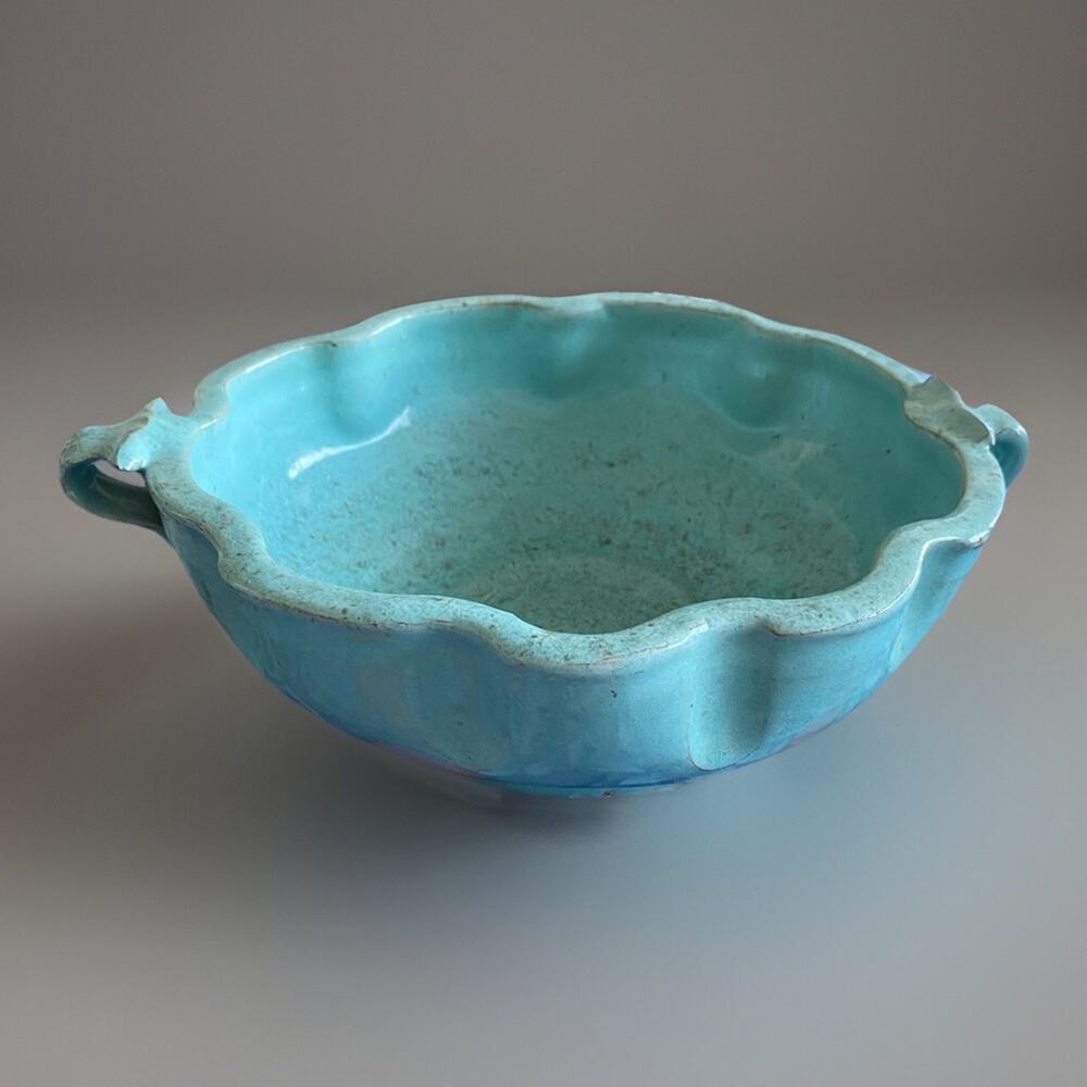 Vintage ITALIAN POTTERY Italy Two Handled Low Bowl 9"x11"x3.5"